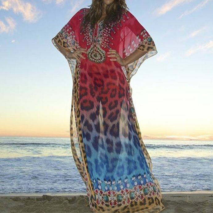 Boêmio impresso cover-ups sexy verão praia vestido túnica praia mulher beachwear maiô cobrir biquíni envoltório sarongs
