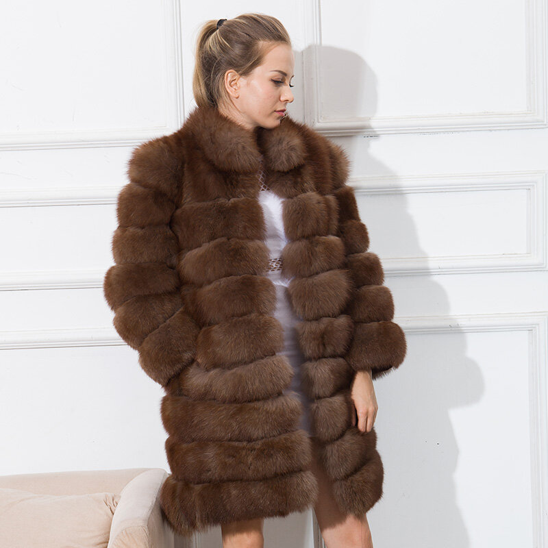 新しい女性本物のキツネの毛皮のコート女性のブルーフォックスの毛皮のコートキツネのジャケット90センチメートル