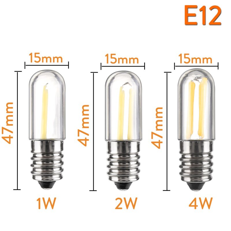 E12 E14 LED 전구 디밍 가능 110V 220V 냉장고 조명 4W 램프 필라멘트 COB 램프, 샹들리에 용 30W 할로겐 램프 교체