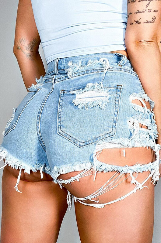 Gorąca sprzedaż letnia kobieta sexy poszarpane szorty dżinsowe wysokiej talii nieregularna, z frędzlami krótkie spodenki jeans S-2XL drop shipping