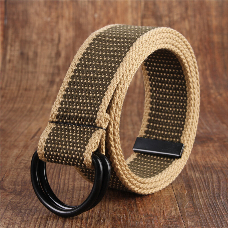 Men's and Women's Youth in Spring  Autumn Canvas Double Ring Buckle Simple  Versatile Jeans Student Trend Belt