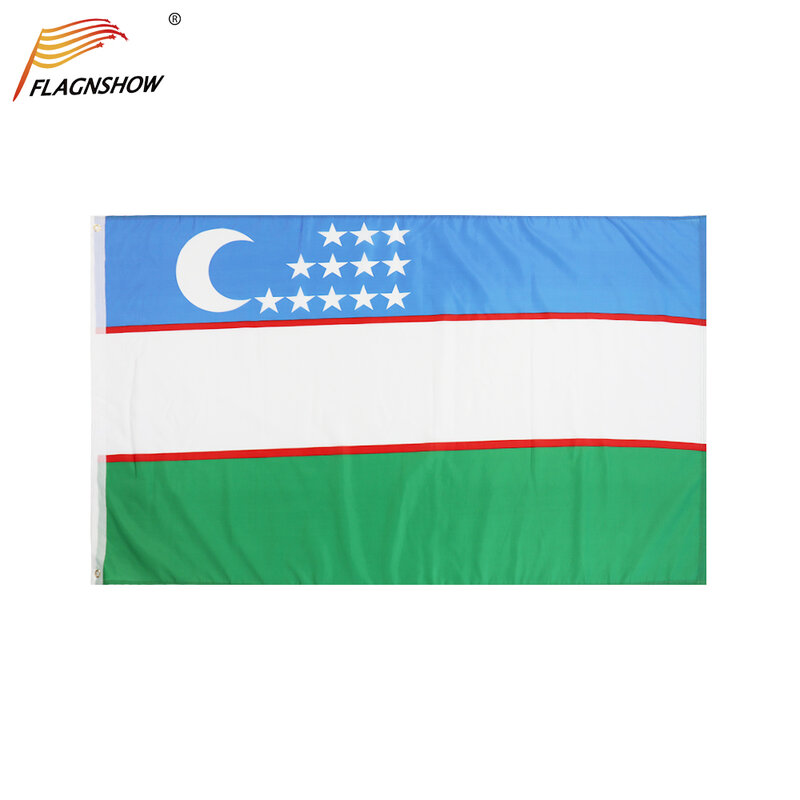 Flagnshow 우즈베키스탄 국기, 3X5 FT 걸이식 폴리에스터 UZ 국가 국기, 황동 그로밋 포함