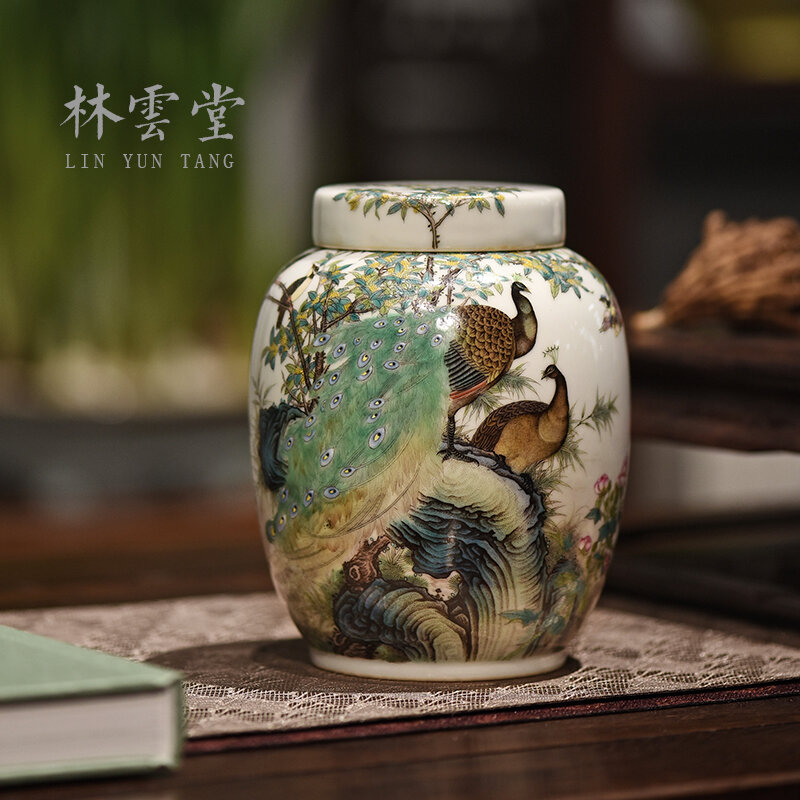 Lin Yuntang-té en polvo esmaltado de pavo real, hucha, frutos secos, pastel de jingdezhen, té de alta calidad