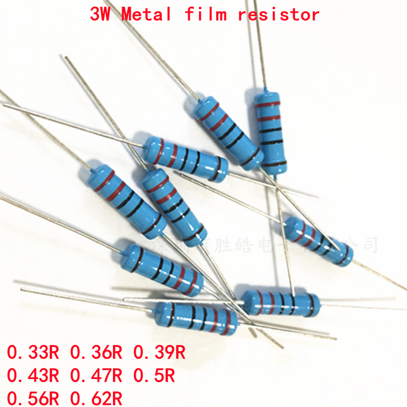 10pcs 3W filme De Metal resistor 1% 0.33R 0.36R 0.39R 0.43R 0.47R 0.5R 0.56R 0.62R 0.33 0.36 0.39 0.43 0.47 0.5 0.56 0.62 ohm