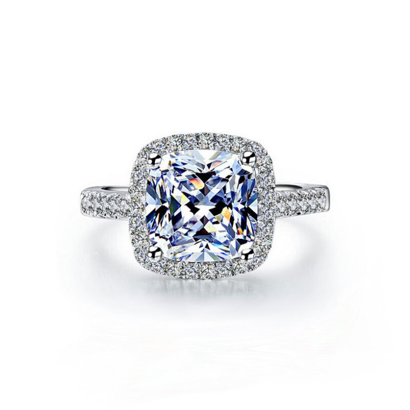 Anéis de prata refinada 925 para mulheres, anéis simples de cristal para casamento e noivado, joia, acessório de presente