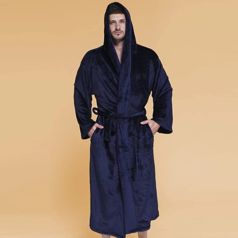 Albornoz de franela con capucha para hombre, batas gruesas y acogedoras para el hogar, ropa de noche de talla Extra grande, máximo 160 KG, para invierno