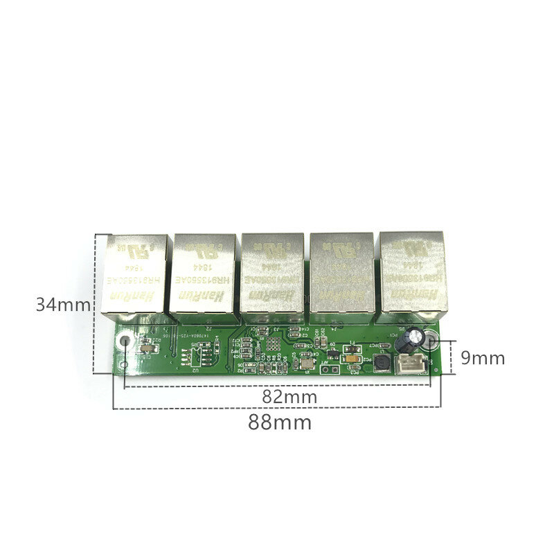 Módulo de conmutador Ethernet industrial 10/100M de 5 puertos no gestionados, placa PCBA, OEM, puertos de autodetección, placa base Ethernet
