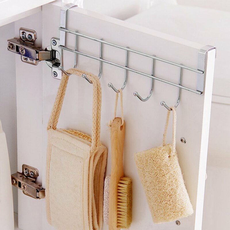 Colgador de toallas para el hogar, soporte de estante de 252x92mm, 5 ganchos y rieles, para baño y cocina