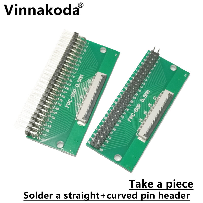 2PCS FFC/FPC adapter board 0.5MM-50P to 2.54MM welded 0.5MM-50P flip-top connector Welded straight and bent pin headers