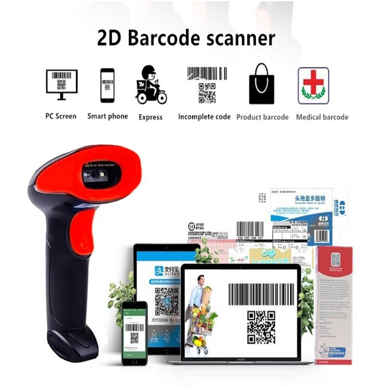 Techlogic-USB Wired Bar Code Reader, Barcode Scanner, CCD Image, QR, PDF417 Data Matrix, Data Collecter, 1D, 2D