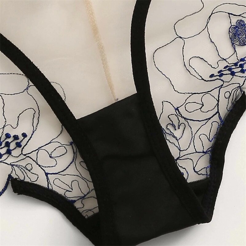 Комплект женского кружевного нижнего белья, с цветочной вышивкой, Сетчатое прозрачное эротическое сексуальное нижнее белье, тонкий бюстгальтер на косточках