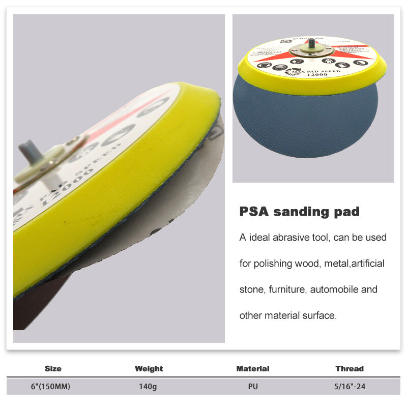 Almohadilla de lijado PSA de vinilo de 6 pulgadas y 150mm para discos adhesivos, almohadilla de respaldo para lijadora, accesorios para herramientas eléctricas de rosca de 5/16 a 24 pulgadas