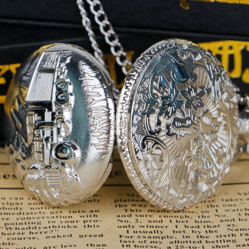 Retro Zilveren Zakhorloge Trein Met Relogio De Bolso Quartz Horloge Met Ketting Ketting Vrouwen Mannen Geschenken