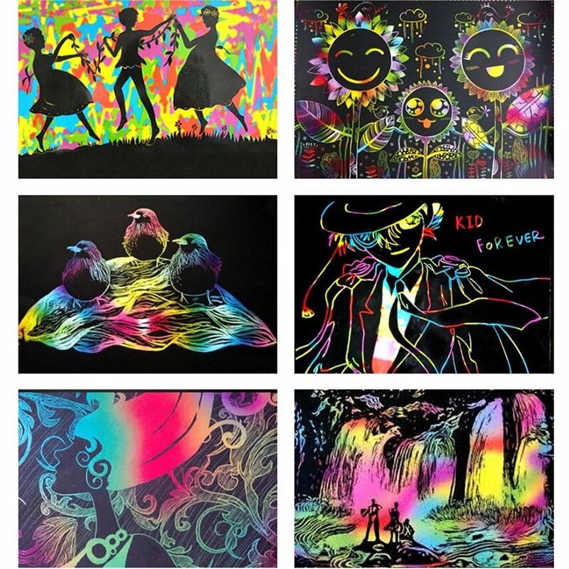 100 Stks/set Mini Magic Kleur Rainbow Scratch Papier Zwart Diy Tekening Speelgoed Schilderen Boek Voor Kids Fashion Scratch Papier Supplies