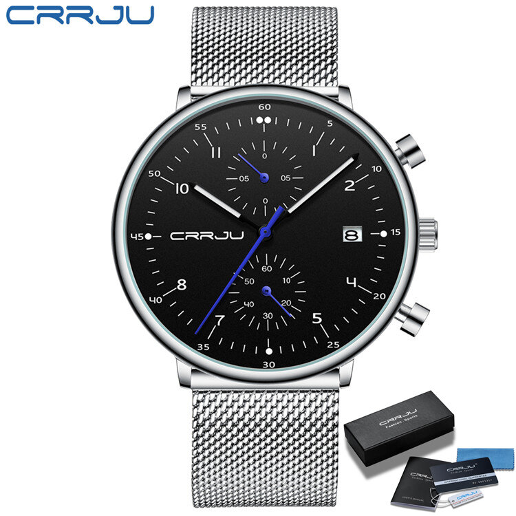 Crrju Sport watch Minimalist Luxury watch Men Stylish Modern Casual Date Steel men's watch Chronograph Quartz Watch Montre Homme