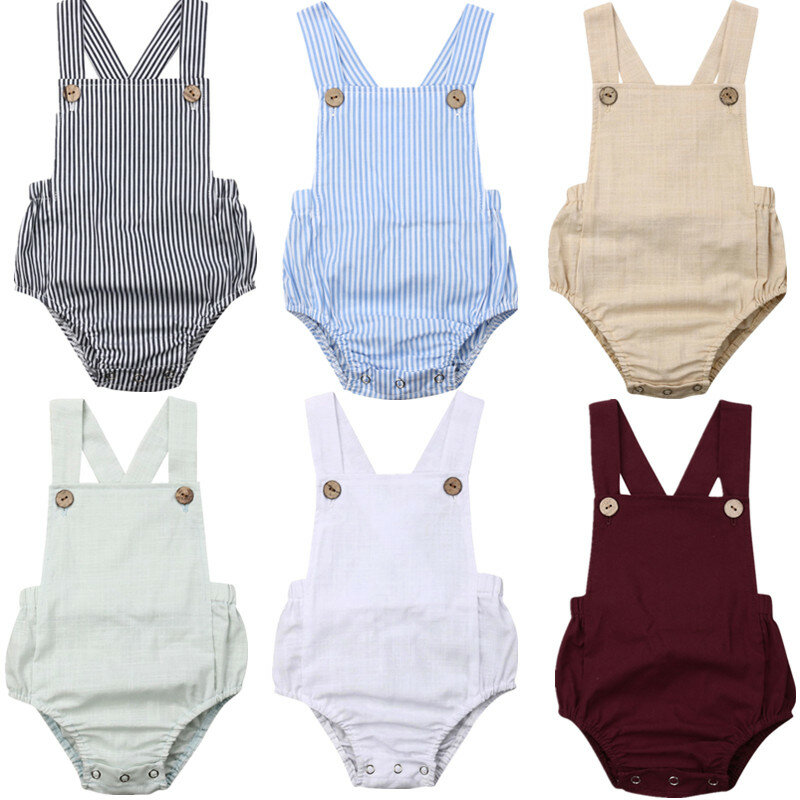 11 colori neonato neonato ragazza tuta estate bottone tuta a righe Casual senza maniche Backless abiti solidi vestiti