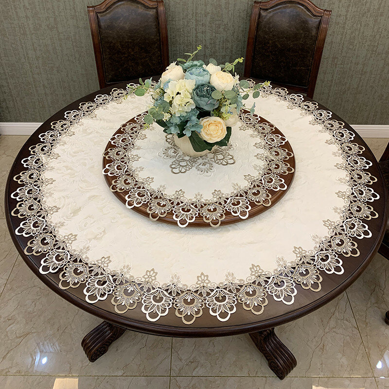 British Modern Fabric Lace Trim Banquet Party Big Tablecloth Bedroom Balcony Small Round Table Cloth Tapete Christmas Decoration