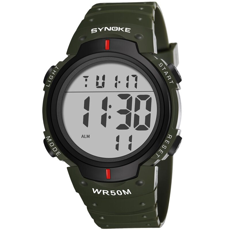 SYNOKE-Impermeável LED Digital Sports Watch para homens, relógio eletrônico, cronógrafo, contagem regressiva, 9668