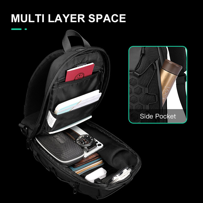 OZUKO-Sac à bandoulière antivol pour hommes, sac de poitrine, chargeur USB, sac à bandoulière, sac de poitrine masculin extérieur, sacs de messager pour court voyage, nouveau