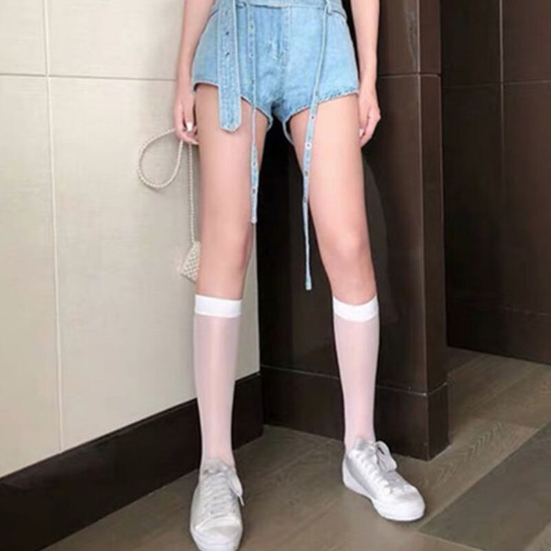 여성용 섹시한 하이 스타킹, 매우 얇은 무릎 아래 보이지 않는 양말, 허벅지 불투명 따뜻한 학생 유니폼, 긴 양말