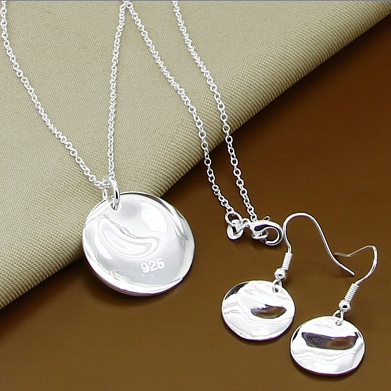 Conjuntos de joyas de plata de ley 925 para mujer, collar de bola redonda, luna de insectos, pendientes simples, regalo, nueva moda