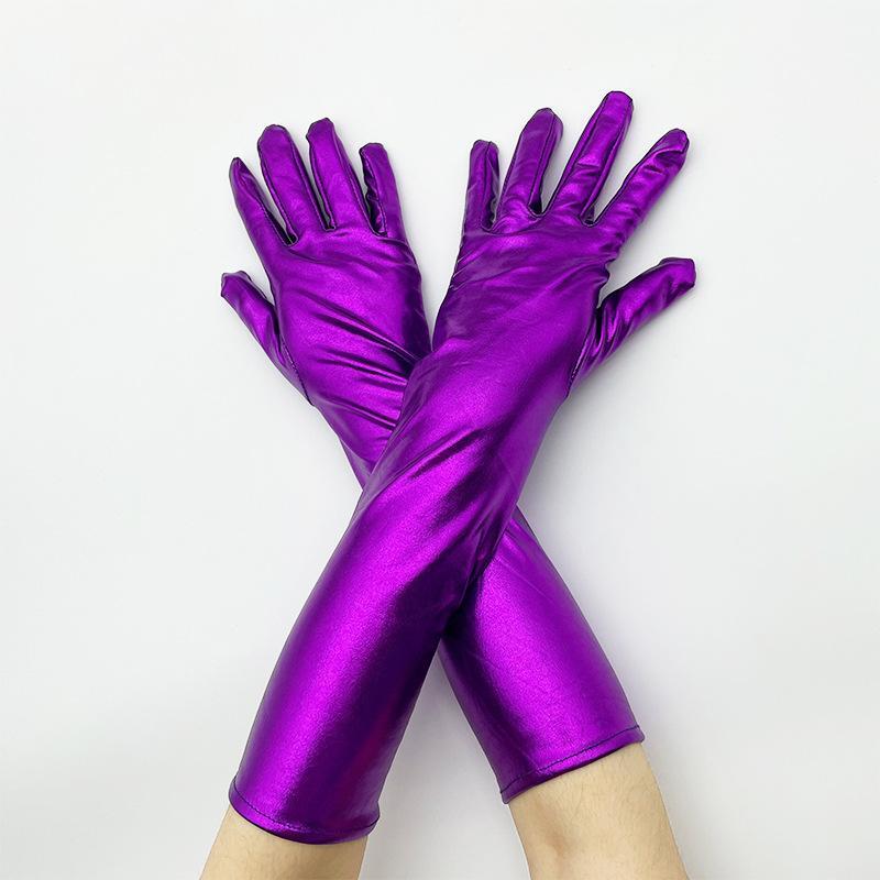 Cool Gloves Fashion Sexy Mid-Length Patent Leather Stretch Tight Gloves Halloween Stage Nightclub Dance Party Gloves