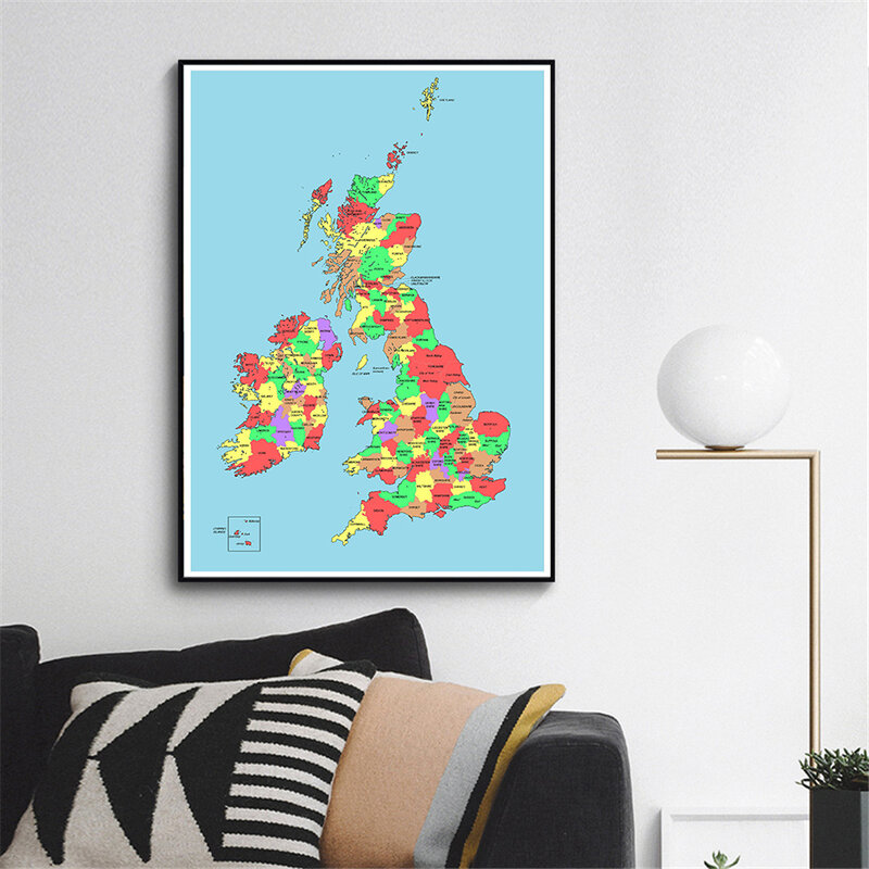 Настенный постер 59 х84 см с изображением карты Великобритании, экологически чистая Картина на холсте, украшение для дома, путешествий, школьные принадлежности