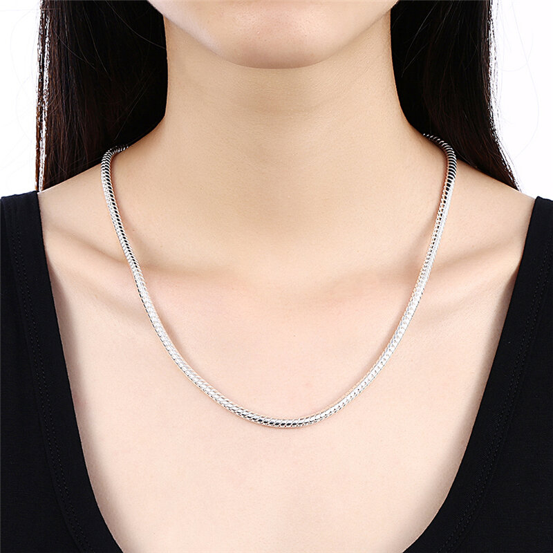 DOTEFFIL-925 Sterling Silver Snake Chain Necklace para Homens e Mulheres, Jóias de Noivado de Casamento, 3mm, 16 ", 18", 20 ", 24", 22 ", 24", 26 ", 30"