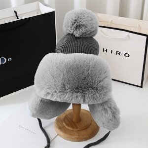 Plush Bomber Hat with Top Ball Decoration Warm Ear Protection Ski Hat Imitation Rabbit Fur Warm Cosplay Costume Accessory