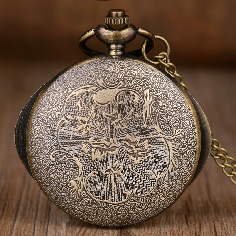 Бронзовые ретро Подвеска для ожерелья кварцевые карманные часы стимпанк скелетоны дизайн циферблата лучшие подарки для мужчин и женщин Relojes de bolsillo