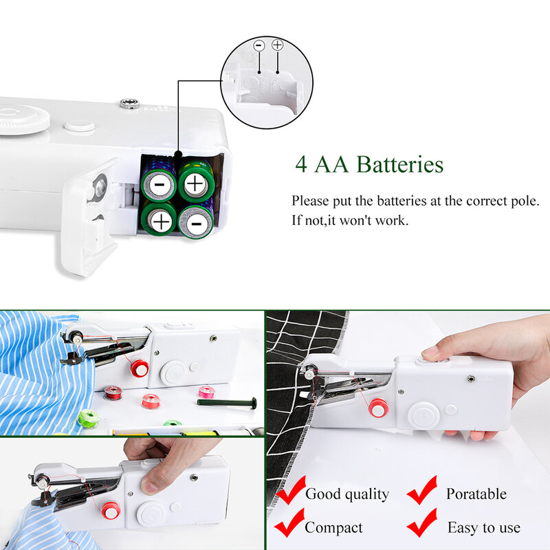 Portátil mini mão máquina de costura doméstica handheld máquina de costura ponto elétrico bordado conjunto para diy roupas stitchin