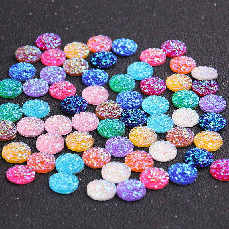40pcs 12mm  Mix Colors Flat Back Resin Natural Ore Style  Cabochons For DIY Jewelry Earrings Accessories