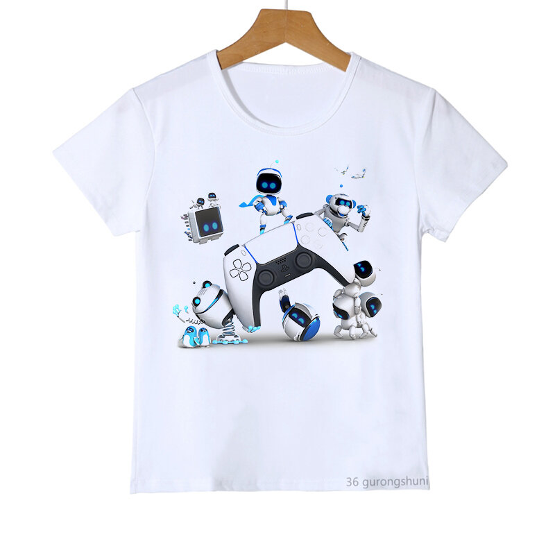 Camiseta infantil casual de manga curta, sala de jogos engraçada, desenho animado, tops infantis, roupas de verão