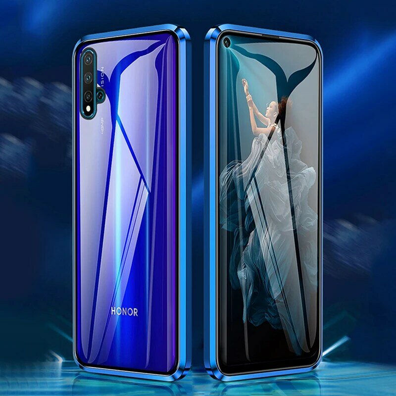 Natrberg szklany pokrowiec do Huawei Nova 5T Case magnetyczny Metal 360 podwójny szkło hartowane powrót sztywne etui na Huawei Honor 20 Case