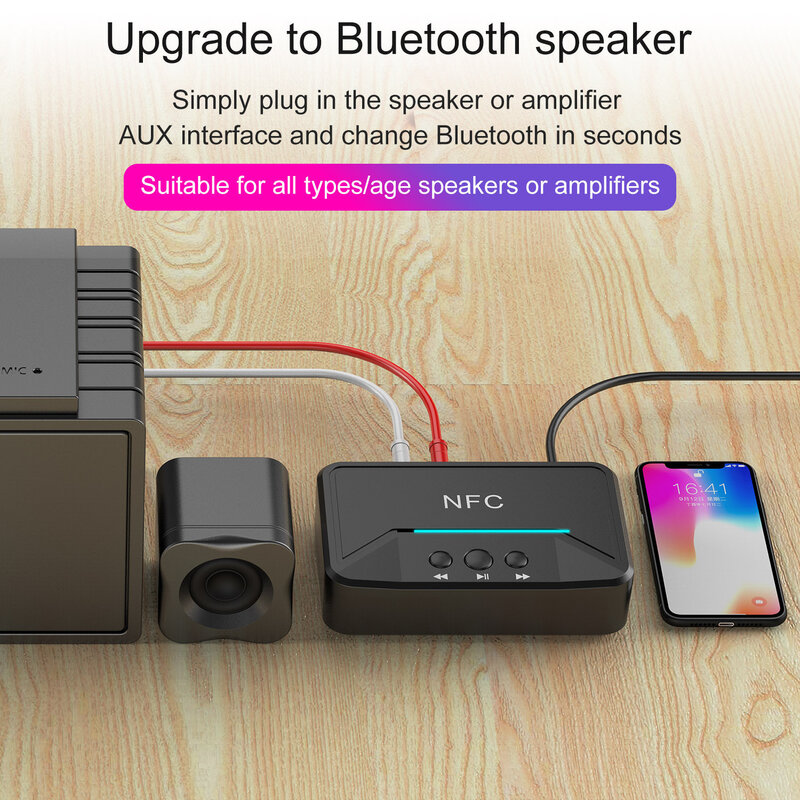 Giao Diện AUX Cho NFC5.0 Âm Thanh Bluetooth Nhận Tín Hiệu 3.5Mm Chuyển Mạch Cũ Loa 2RCA Âm Thanh Power Adapter