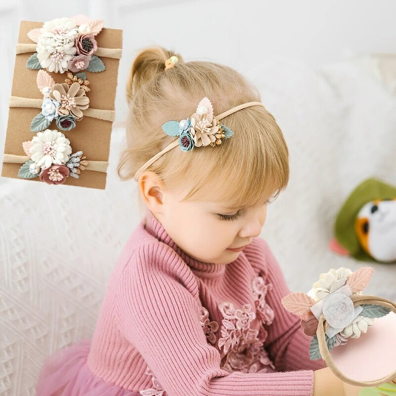 Bandeau élastique en perles et fleurs pour filles, joli couvre-chef de princesse pour enfants, Style frais, cadeaux
