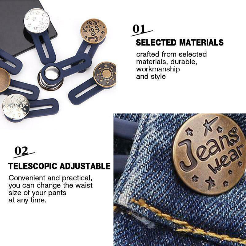 Fecho jeans retrátil de metal, botões para roupas, ajuste perfeito, botão de ajuste, aumento automático, reduz a cintura, 17mm, costura diy, com 10 peças