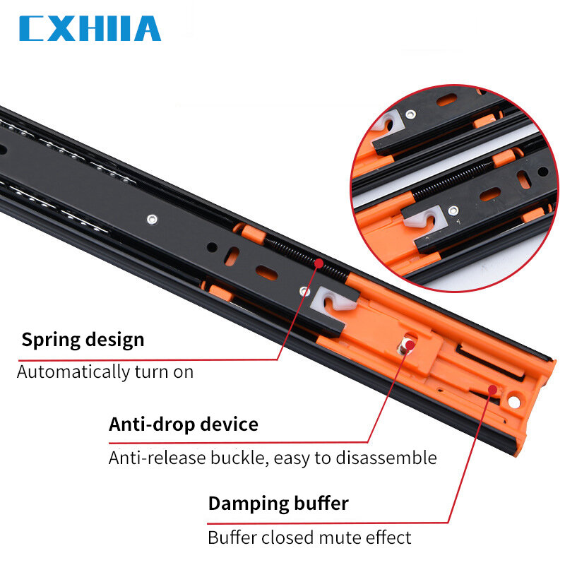 CXHIIA – glissières de tiroir à roulement à billes de 45mm, Extension complète à 3 plis, montage latéral, capacité de charge de 45kg, glissière de meuble