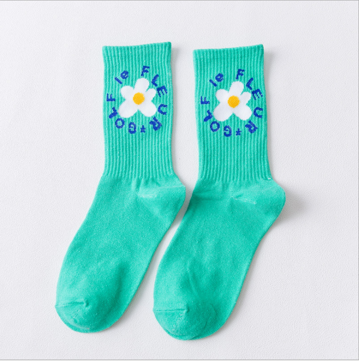 Классические носки без пятки с маленькими цветками для гольфа, три цвета, хлопок, полотенце, низ, спортивные носки средней длины