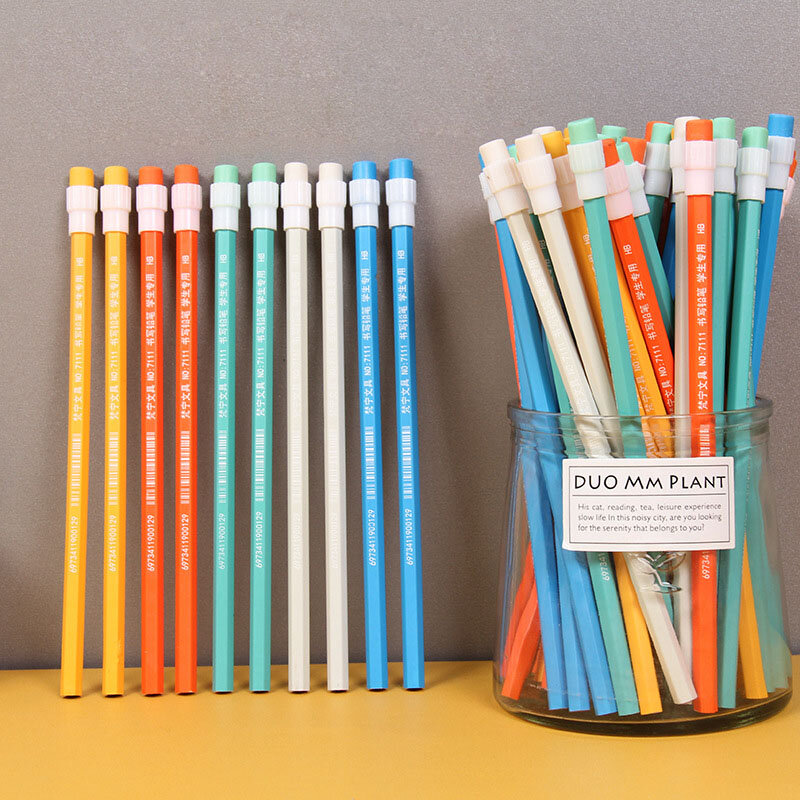 Lápices HB hexagonales con goma de borrar para niños, suministros de oficina y escuela, papelería, juego de lápices de dibujo y escritura, 10 piezas