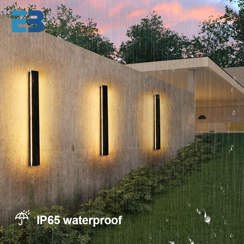 Lámpara de pared impermeable para exteriores, luz larga de aluminio, estilo nórdico, IP65, AC85-265V, para jardín, porche
