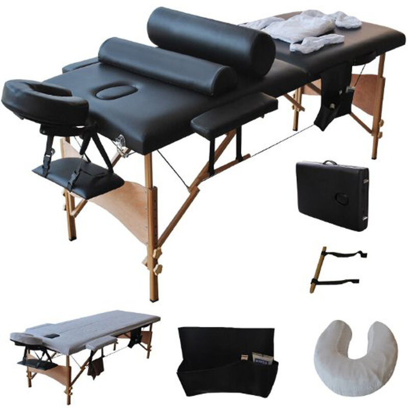 Mesa de masaje de 2 secciones, cama plegable portátil de belleza, SPA, culturismo, color negro, 212x70x85 cm