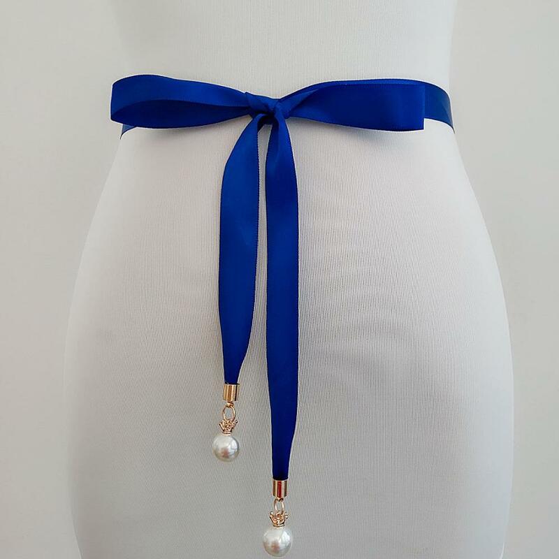 LzL-Cinturón de novia para el hogar, cinta de seda, colgante de corona de perlas, exquisita cintura Simple, cinturón de vestido de dama de honor, accesorios diarios