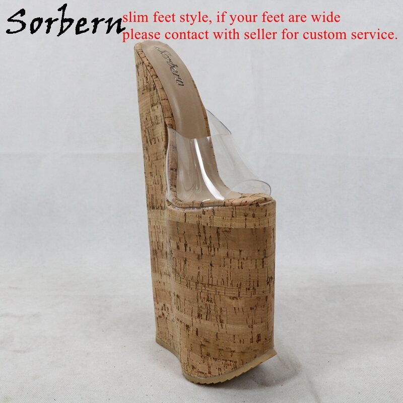 Sorberna sandália de salto alto feminina, sandália transparente 30cm para mulheres, calcanhar extremamente alto, de plástico, com abertura de dedo, em cortiça, sapatos de verão, cor personalizada