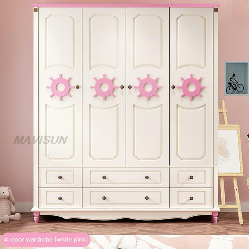 Moderno e minimalista menina das crianças de madeira maciça rosa guarda-roupa casa quarto mediterrâneo vestuário armário armazenamento