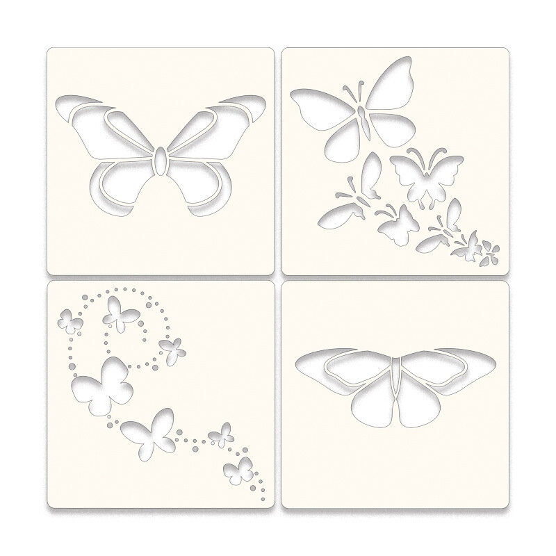 4pcs 나비 시리즈 어린이 그림 템플릿 그림 보조 스프레이 꽃 금형 할로우 장식 템플릿