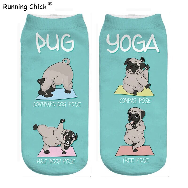 Pug Yoga Pose Printed Socks New Wholesale, Slippers Women, Dropship Suppliers, 5 Pairs