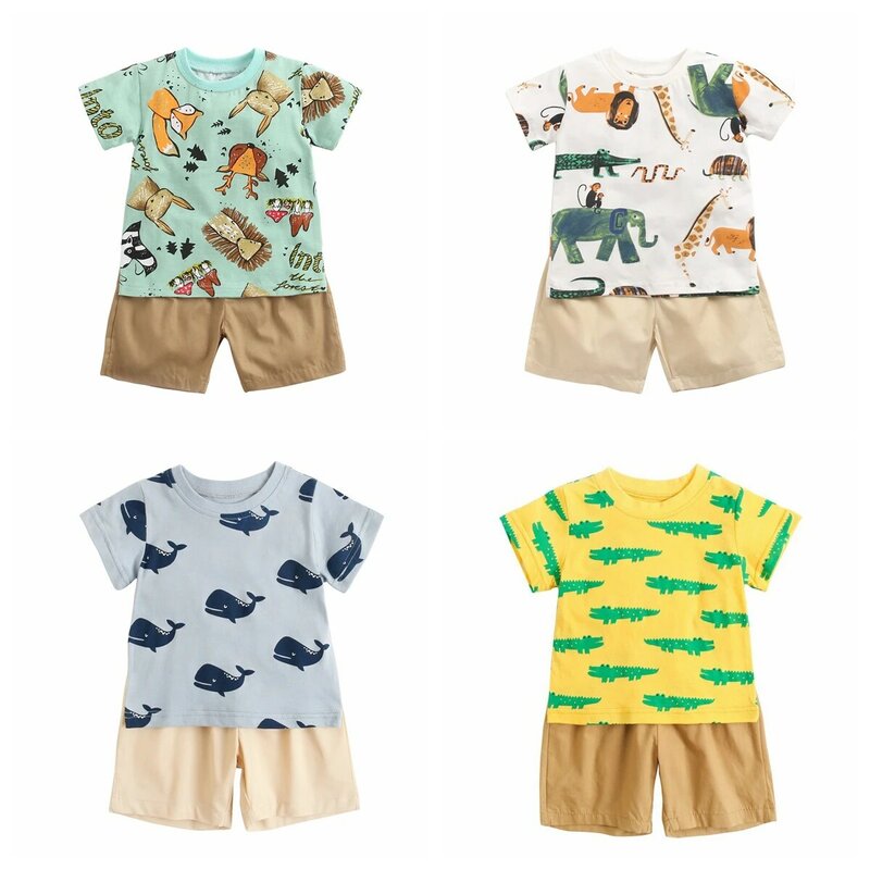 Sanlutoz-Conjuntos de roupas de algodão, tops de verão, calções infantis casuais, desenhos animados, 2 peças