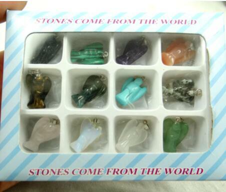 Natural de cristal quartzo turquesa tigre olho aventurine anjo pingente para diy jóias fazendo colar acessórios 12 pçs