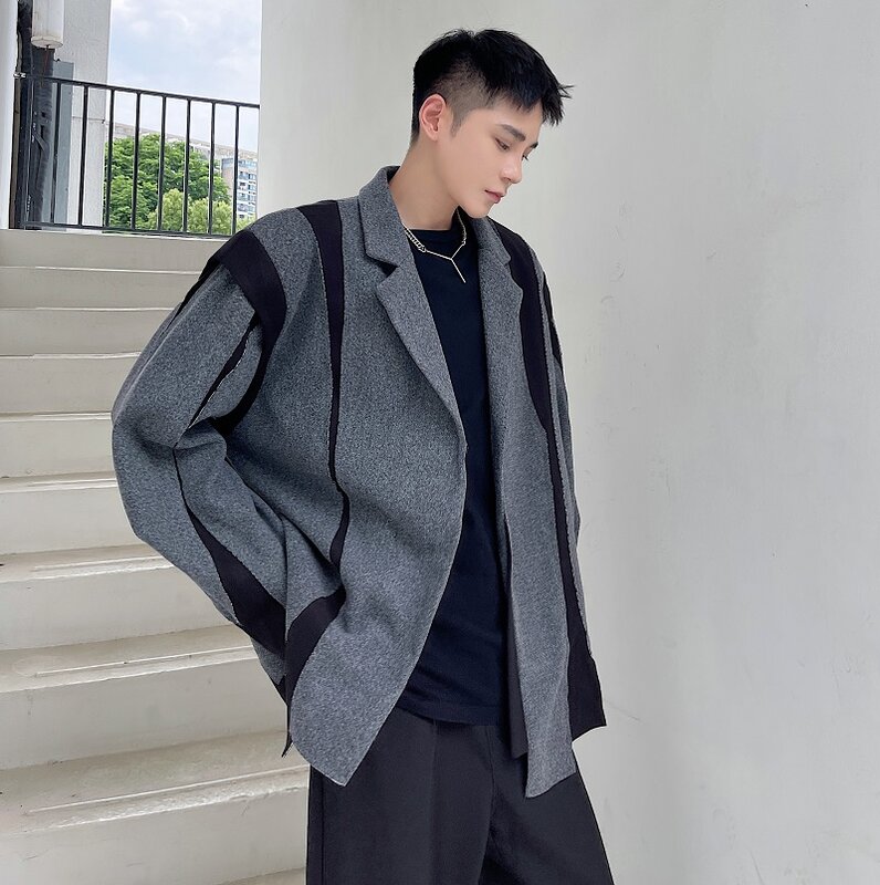 Mantel Setelan Pria Wol Sambungan Tepi Mentah Tebal Musim Dingin 2021 Jaket Setelan Kasual Longgar Mode Antik Streetwear Jepang Blazer
